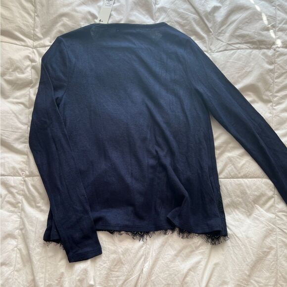 Francesca’s Maggie Lace Border Top Navy Size XXS - Picture 7 of 9